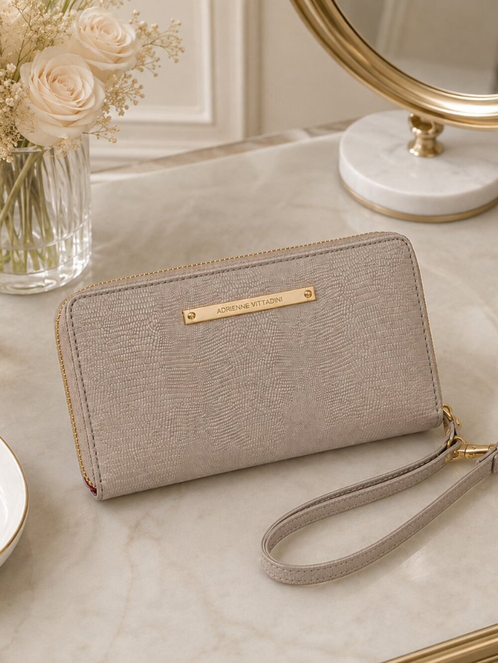 Betsey Johnson Gray Lizard-Print Zip Wallet Wristlet Boxed NWT